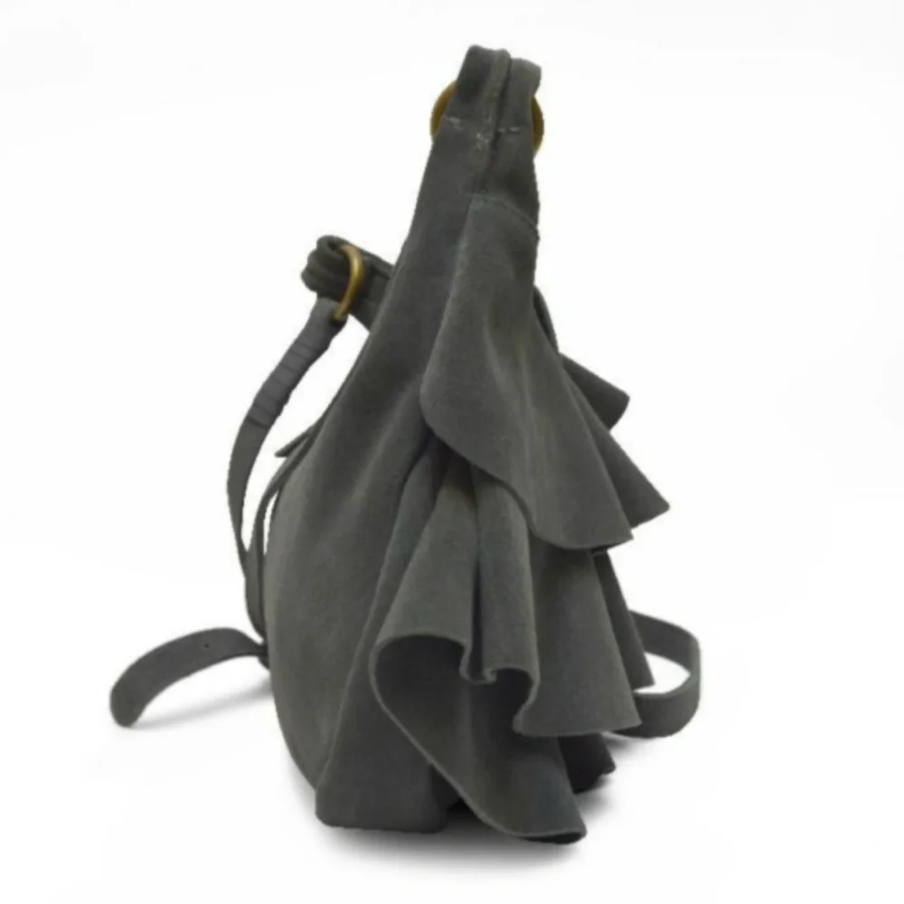 NWT Anabaglish Suede Ruffle Grey Cross Body Bag - Picture 3 of 3